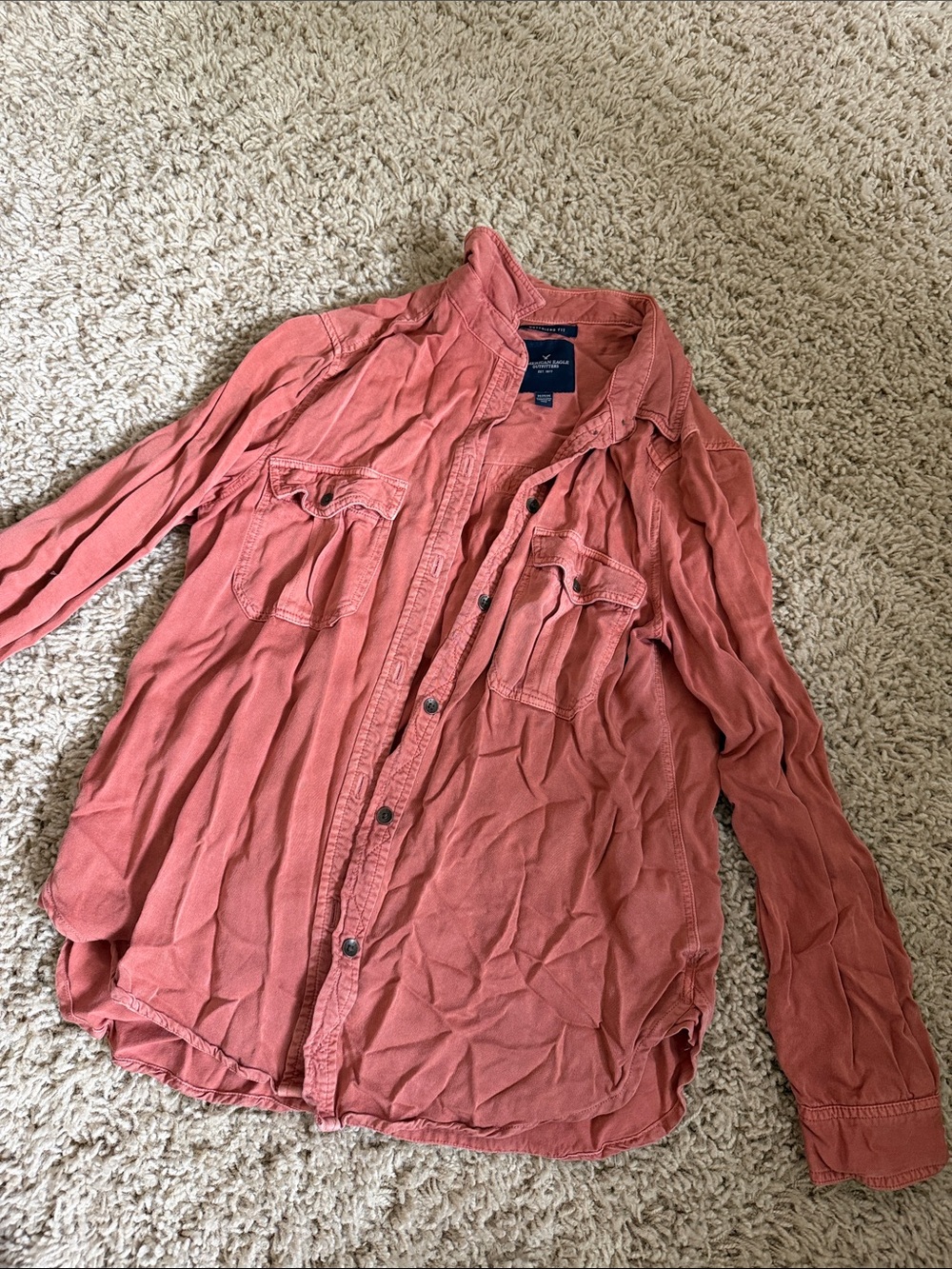 American Eagle Outfitters Boyfriend Fit Coral Button-Down Shirt